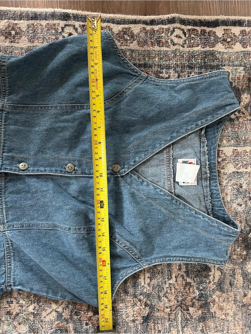 Vintage-Blue Denim Button-Front Dress w. Pockets - Picture 7 of 9